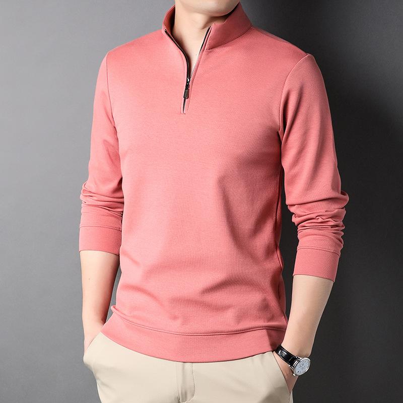 Men's Half Zipper Sweater Spring and Autumn Youth Solid Color Stand Collar Pullover Long Sleeve T-shirt Loose Casual Top