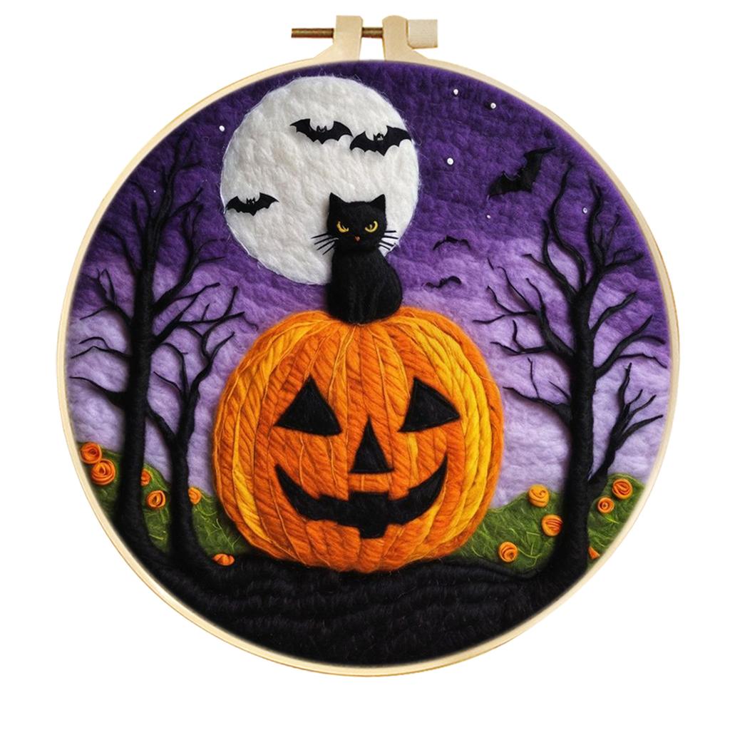 CHENISTORY Painting DIY Wool Embroidery Kit Creative Halloween DIY Wool Needle Felt Picture Craft Painting Gift Felt Needlework