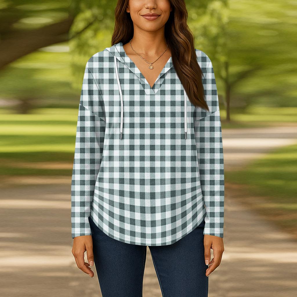 Damenmode Kapuzenpullover V-Ausschnitt Langarm Geblümter Kordelzug Lässig Locker Pullover Tops