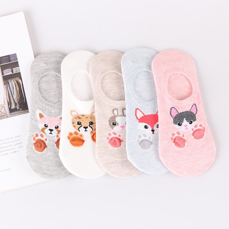 5 Pairs/lot Cute Harajuku Animal Socks Women Summer Korean Cat Bear Rabbit Funny Low Cut Ankle Sock