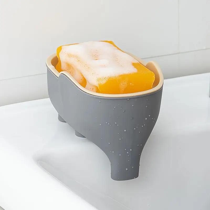 Soap Box NEW Double Layer Creative Cute Elephant Bathroom Accessories Home Decorative Children Students Waterproof Drain Rack