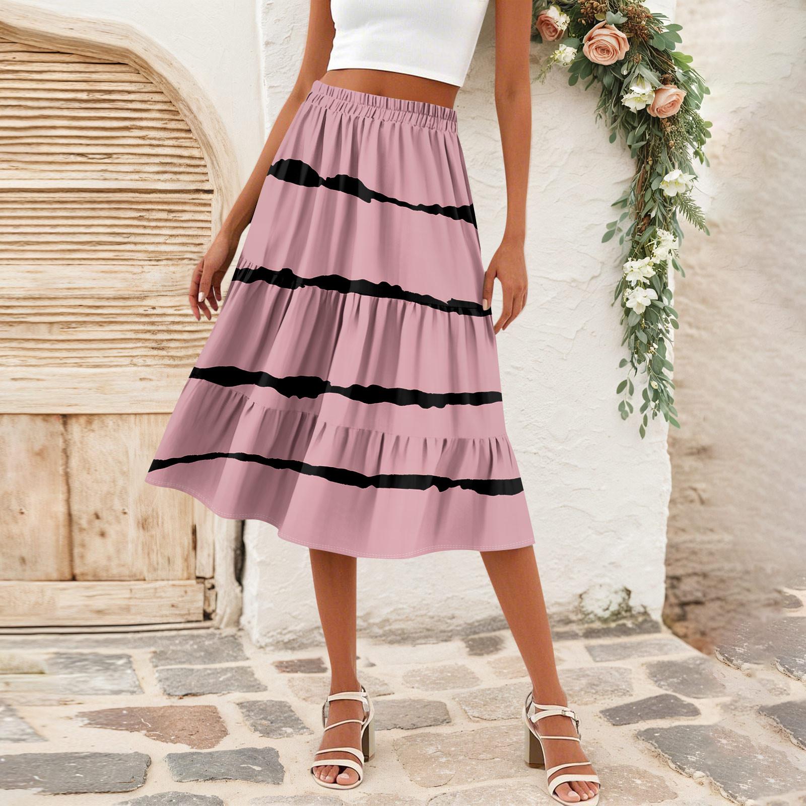 

Женская повседневная юбка А-силуэта с высокой талией, юбка в полоску с принтом в горошек и карманами XL арбуз красный