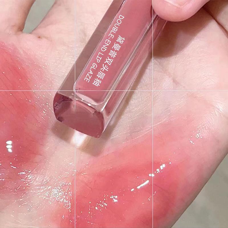 Square Tube Double Head Lip Glaze Watery Transparent Lip Honey Glass Lips Matte Lipstick Female Makeup