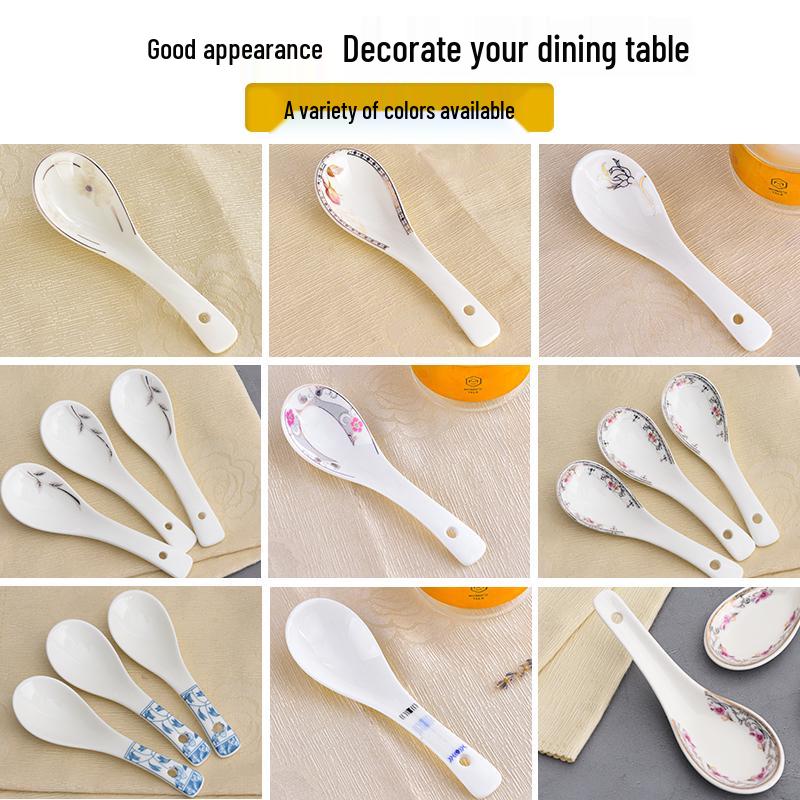 Set of 10 Chinese Style Ceramic Soup Spoons, New Bone China, Practical for Eating and Teaspoons.