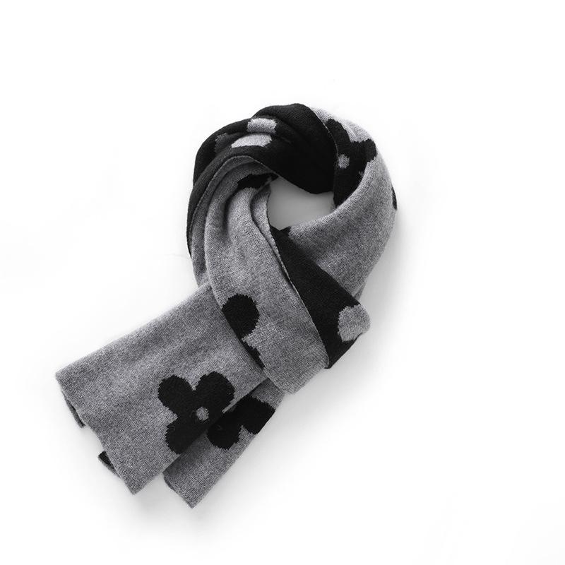 Women s 100% Pure Cashmere Color Block Scarf - Thick Knit Neck Warmer for Autumn/Winter серый