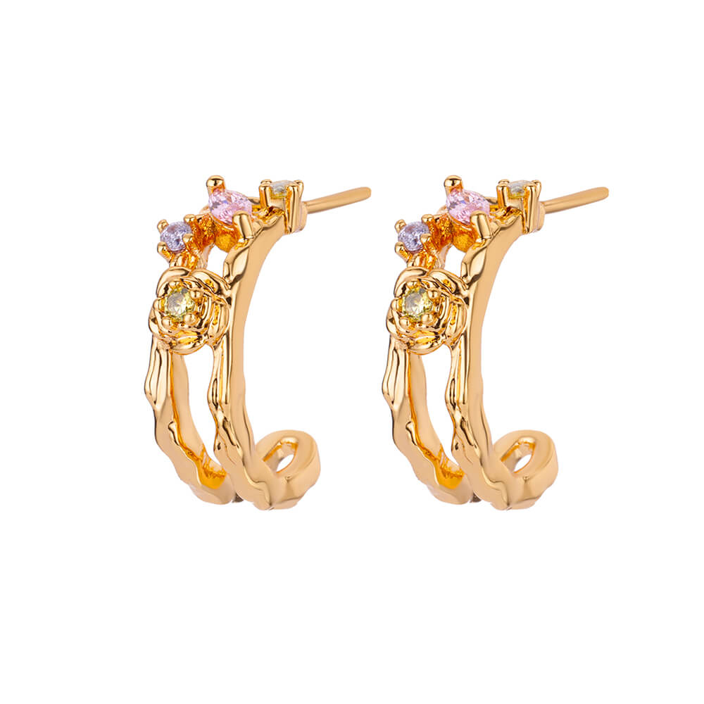 Orecchini a Bottone Fioriti in Acciaio Inossidabile per Donna Zircone Colorato Placcati Oro Estetici Orecchini alla Moda Gioielli di Natale Matrimonio