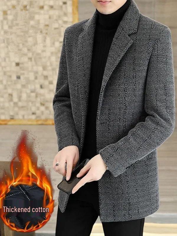 Męski płaszcz wełniany Jesień/Zima: W średnim wieku, Wszechstronna, Średniej długości, Kurtka z grubym kołnierzem
