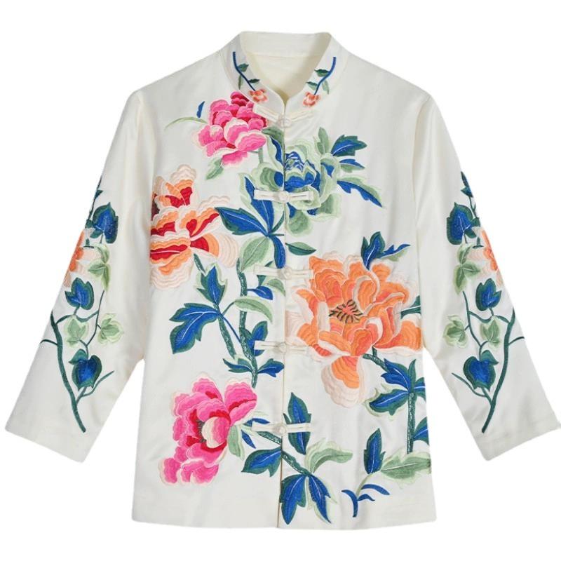 Cold Season New Chinese Embroidered Top Women's Retro Tang Suit Women Stand-up Collar Shirt