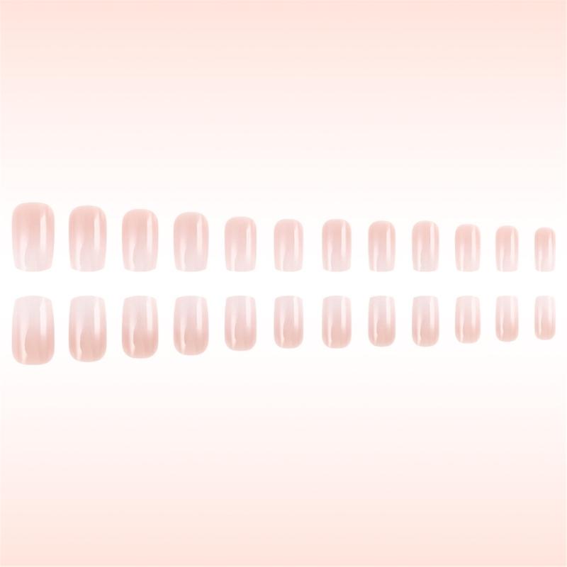 24 Pcs Short Square Press On Nail Gradient False Nail Simple Acrylic Nail Glossy Full Cover Stick On Nail for Woman