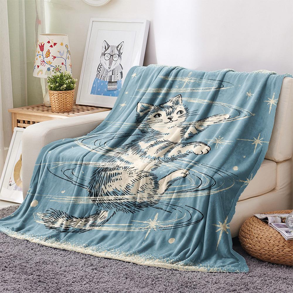 Cats Print Flannel Blanket, High quality Comfortable for All Seasons, Home Decor, Warmth and Comfort