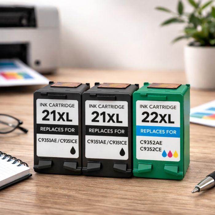 Cartouche d'encre - SHOP-STORY - HP 21XL/22XL - Pack 3 (2x Noir + 1x Couleur) - Haute capacité XL - Plug &amp; Play