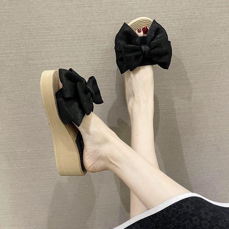 

Fashion Woman Slippers High Up To 5cm Heel Shoes for Women With Bow Outside Slides Top Designs Original Elegant and Fashionable Sandals 36