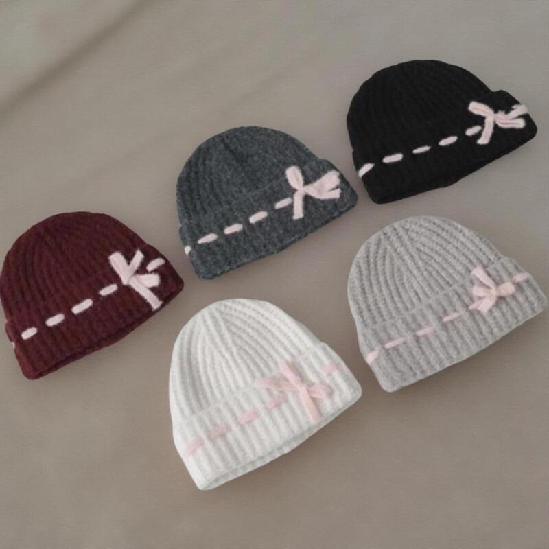 Women's Pink Ribbon Color Block Roll-Up Wool Knit Beanie