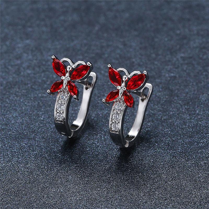 Cute Rainbow Butterfly Hoop Earrings For Women Gold Color Metal Blue Green White Zircon Wedding Party Jewelry Birthday Gifts