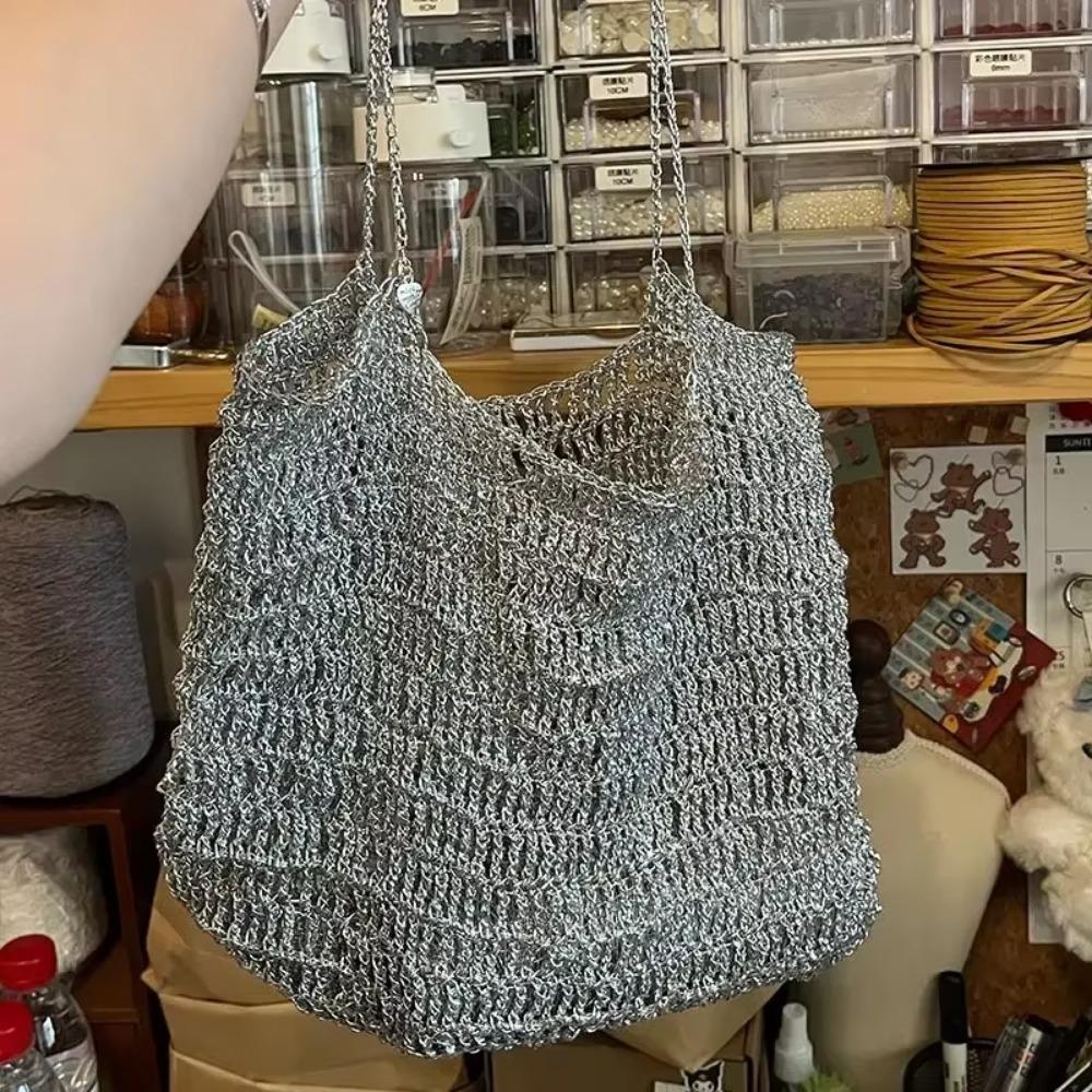 New Silver Handmade Yarn Popular Same Style Woven Small Silver Bag Woven Flash Core Wire Crochet Needle 200g 1 Ball Yarn