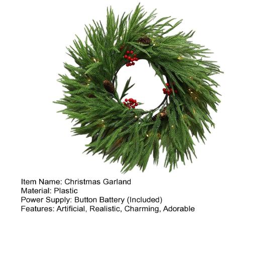 Yousheng Pre-lit Artificial Christmas Garland with LED Lights Real Touch Winter Greenery Pine Garland with Red Berries for Table Mantle Fireplace