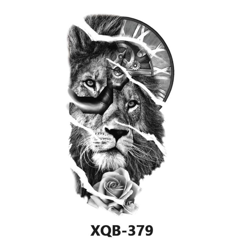 Tattoo Sticker Small Full Arm Animal Tiger Wolf Flower Arm Half Arm Waterproof Lasting Black and White Transfer Sticker
