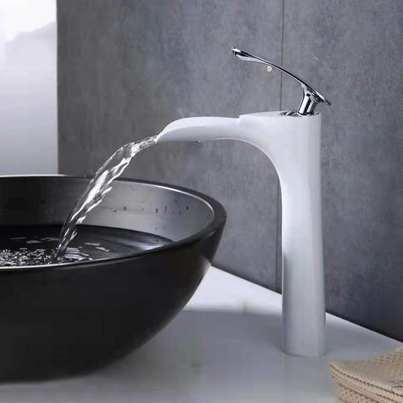 Bathroom Waterfall Basin Sink Faucets Hot Cold Tap Deck Mounted Water Mixer Crane Antique Bronze Chrome White Black Gold