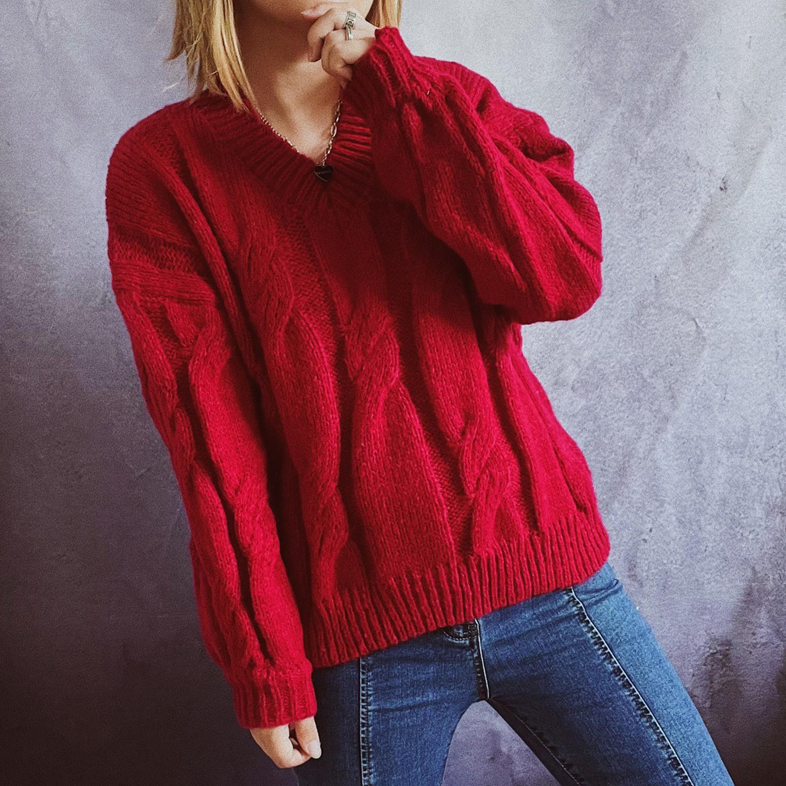 

Модный женский и зимний вязаный пуловер с принтом, с длинным рукавом, повседневный свитер XL красный