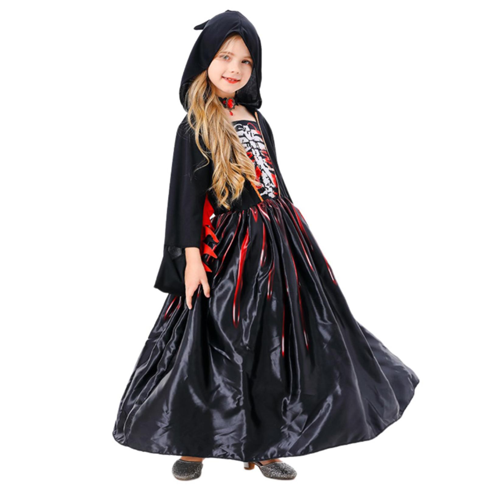 

Детский плащ ведьмы с капюшоном на Хэллоуин для девочек, длинное винтажное платье, платье-пачка, костюм для ролевых игр, вечеринки, косплея XL