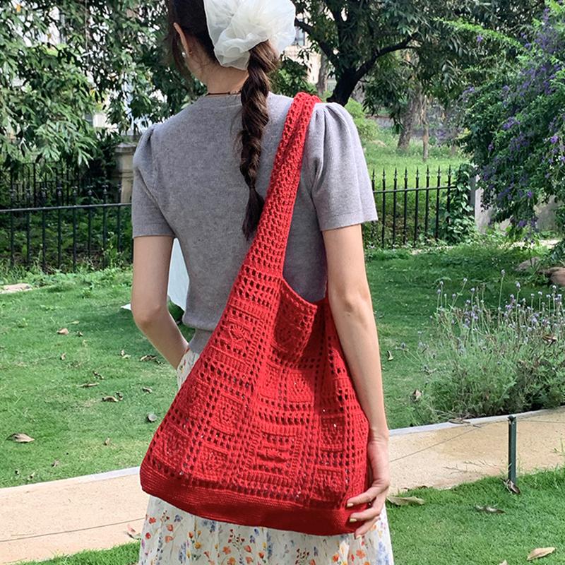 Basit Tığ İşi Tote Çantalar Moda Oyuk Örgü Kadın Çantaları Günlük Kadın Omuz Çantaları Bayan Alışveriş Üst Saplı