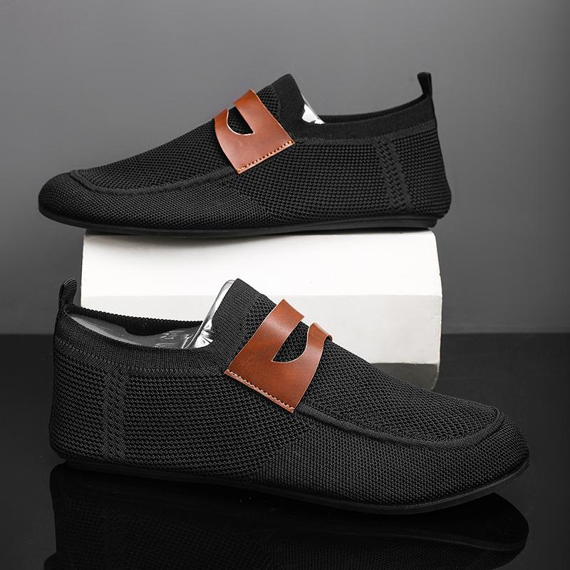 YRZL Round Toe Flat Shoes Solid Color Men Slip on Shoes Casual Breathable Comfortable Mens Mesh Loafer Shoes Outdoor Loafers Man