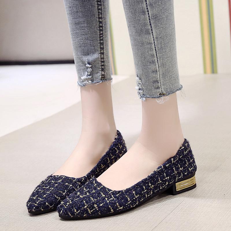 Women Flats Slip On Flat Gold Pointed Toe Casual Shoes Plaid Boat Shoes Metal Heels Female Shoes Shallow Ladies Footwears Size42