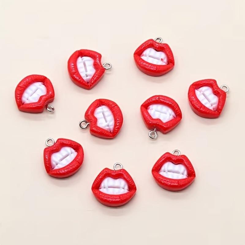 6-piece fun and sexy red lip resin pendant set - hip-hop style pendant, suitable for DIY earrings, keychains, and jewelry making