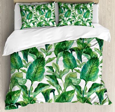 Blatt Bettbezug Set Romantischer Urlaubsinsel Hawaiianische Bananenbäume Bettwäsche Set Doppel Queen King Full Size Polyester Steppdecke Bezug