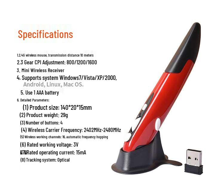 2.4G Wireless Pen-Style Mouse - Personalized Vertical Design for Drawing and Handwriting