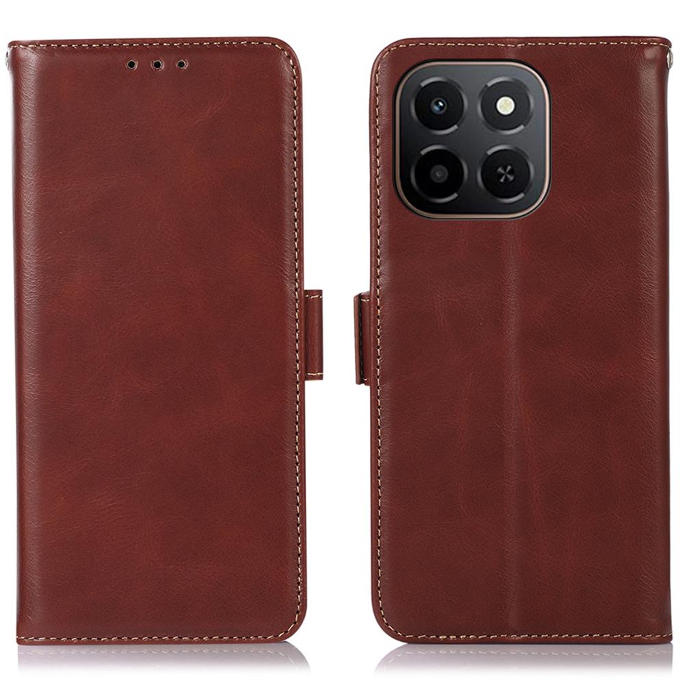 

For Honor X6c 4G Case RFID Blocking Genuine Cow Leather Wallet Phone Cover Brown