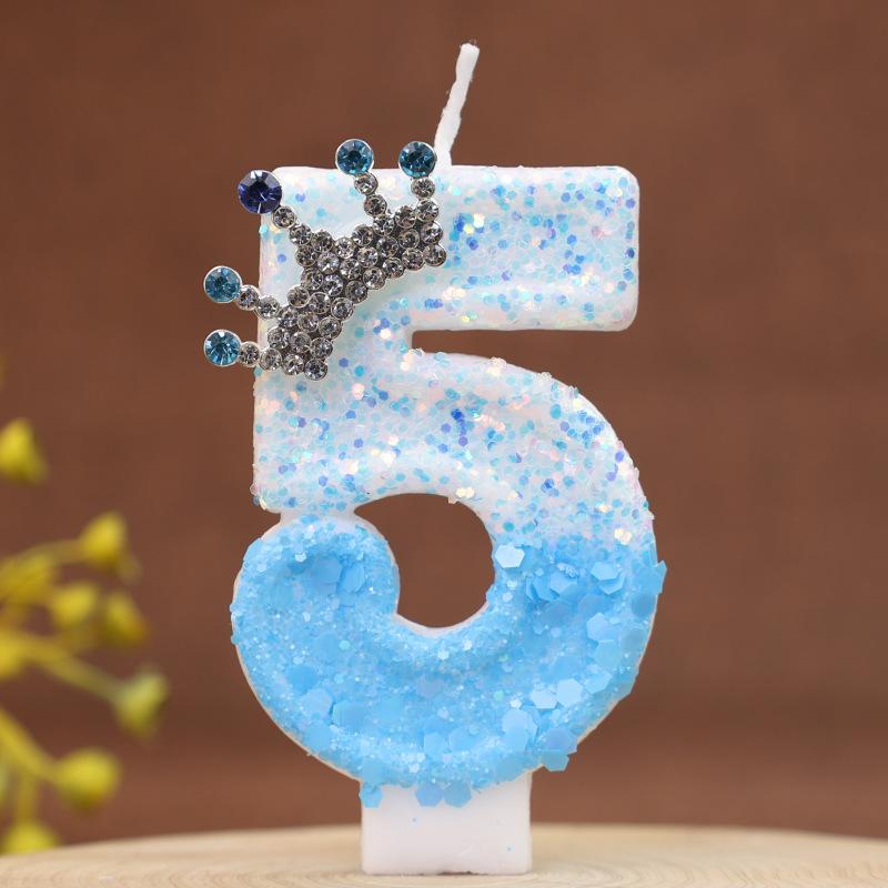 New Charming Blue Crown Creative Digital Candle Celebration Candle Cake Decoration Birthday Candle
