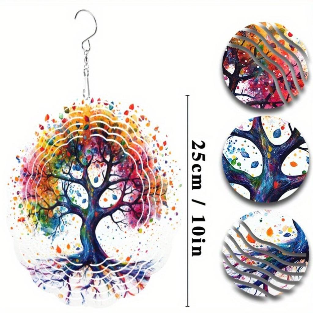 Vibrant Life Strom Kovová Zvonkohra - Barevné Abstraktní Zahradní Umění s Visícími Ozdobami, Vnitřní/Venkovní Dekorace (Závěs na zeď nebo na terasu)