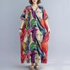 Summer Cotton and Linen Printed V-neck Loose Dress