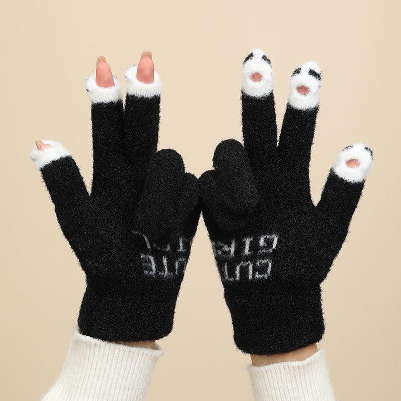 Niedliche Strickhandschuhe für Damen Herren Fingerlose Touchscreen-Handschuhe Winter Warm Plüsch Fäustlinge Radfahren Kalt Vollfingerhandschuhe