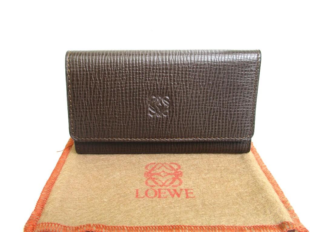

Authentic LOEWE Anagram Dark Brown Leather 6pics Key Chains #a641 Refurbished