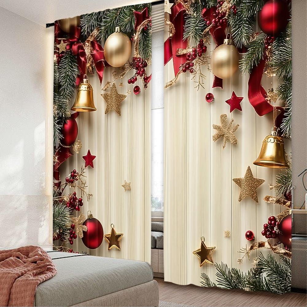 

Набор из 2 плотных печатных рождественских штор Festiveframe с цифровой печатью из полиэстера Праздничные шторы для прихожей W100*H70(CM)-Grommet top&1PCS