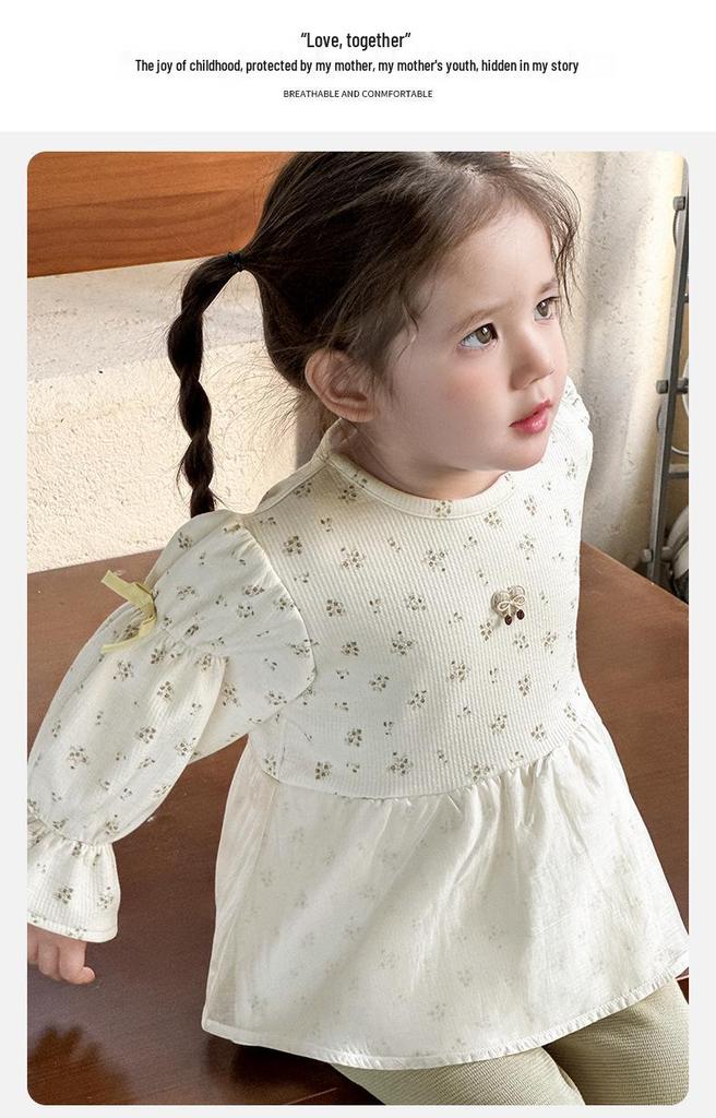 2026 Spring Floral Doll Shirt & Korean-Style Two-Piece Set for Infant and Toddler Girls