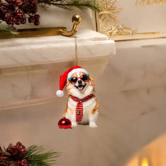 2D Flat Puppy Ornament for Keys Crown Dog Acrylic Keychain, Backpack Cute Pet Key Ring Friends Charm, Animal Hanging with Lanyard Transparent