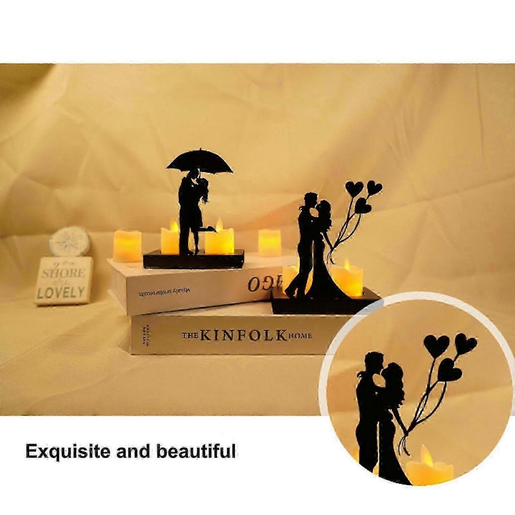 2026 Romantic Couples Handmade Iron Statue with Candlestick Ornament