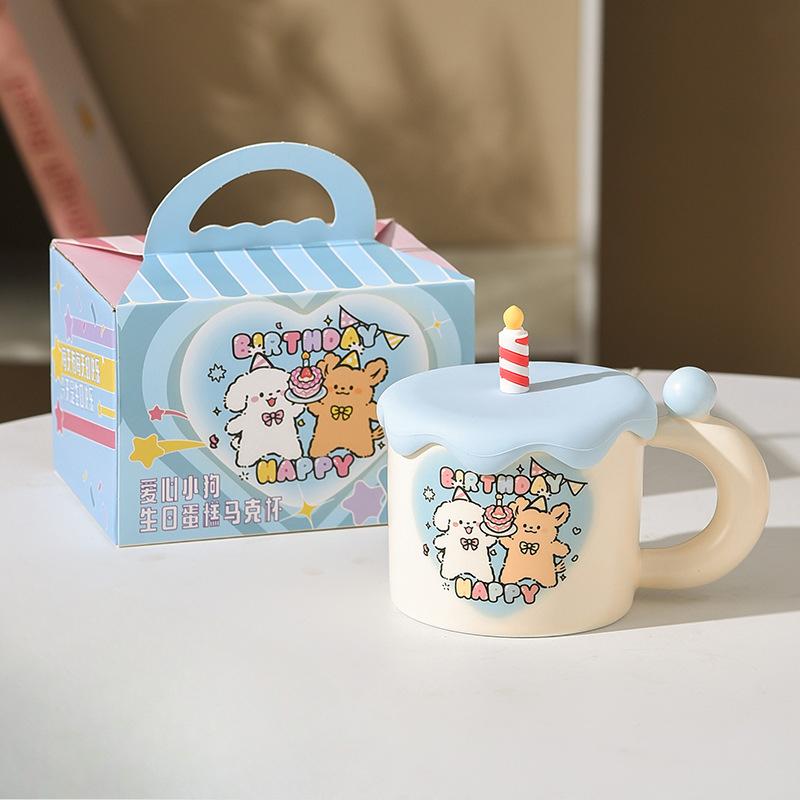 

Кружка-щенок из мультфильма, сувенирная, со свечой, крышка для торта, керамическая чашка, чашка для питья воды для пары, подарок на день рождения 380ml