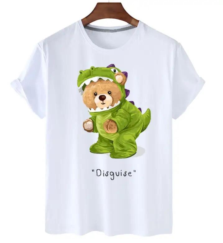 plus Size Trendy Teddy Bear Graphic Tee Casual Short-Sleeved T-Shirt Polyester Fabric Summer Top for Men