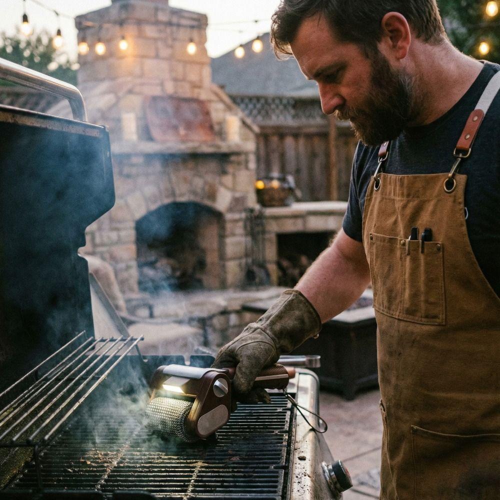 Med LED-ljus Elektrisk Grillrengörare Rostfritt Stål BBQ Rengöringsborste Utomhusmatlagning