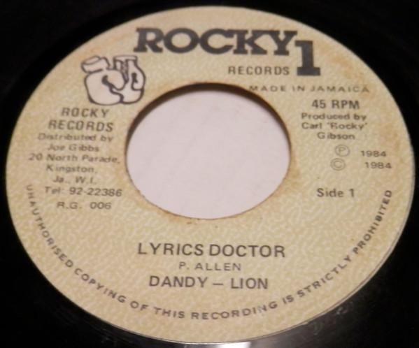 

7inch Record DANDY LION ROCKYS RYDIM SECTION Lyrics Doctor Doctor Dub RG006 Rocky 1 Records 1984 Jamaica Reggae Ska Dub Used