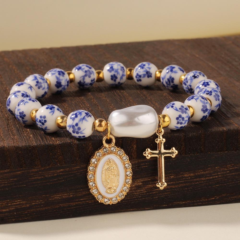 Metal Beaded Elastic Beads Bracelets Bow Ceramics Bracelet Trendy Women Bangle Girls