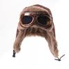 Unisex Winter Warm Fleece Lined Aviator Hat With Goggles Cover Ear Protection Outdoor Windproof Retro Cap