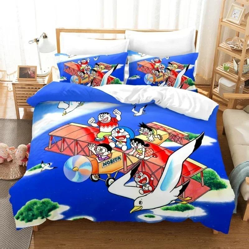 Cartoon Anime Duvet Cover Set D-Doraemons Bedding Set Baby Kids Boy Girl Student Bedroom Gift Single/Double/Queen Large Size