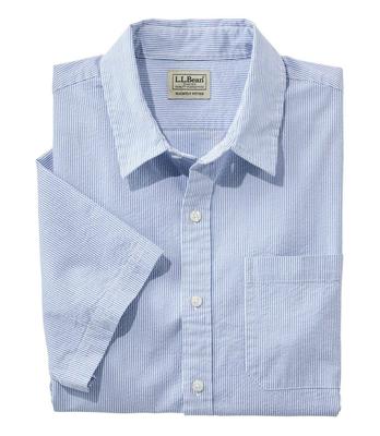 LL Bean Organic Cotton Seersucker Short Japan Size Bright 1000041817 Men's Shirt, Sleeve, Striped, Fit, M, Blue,