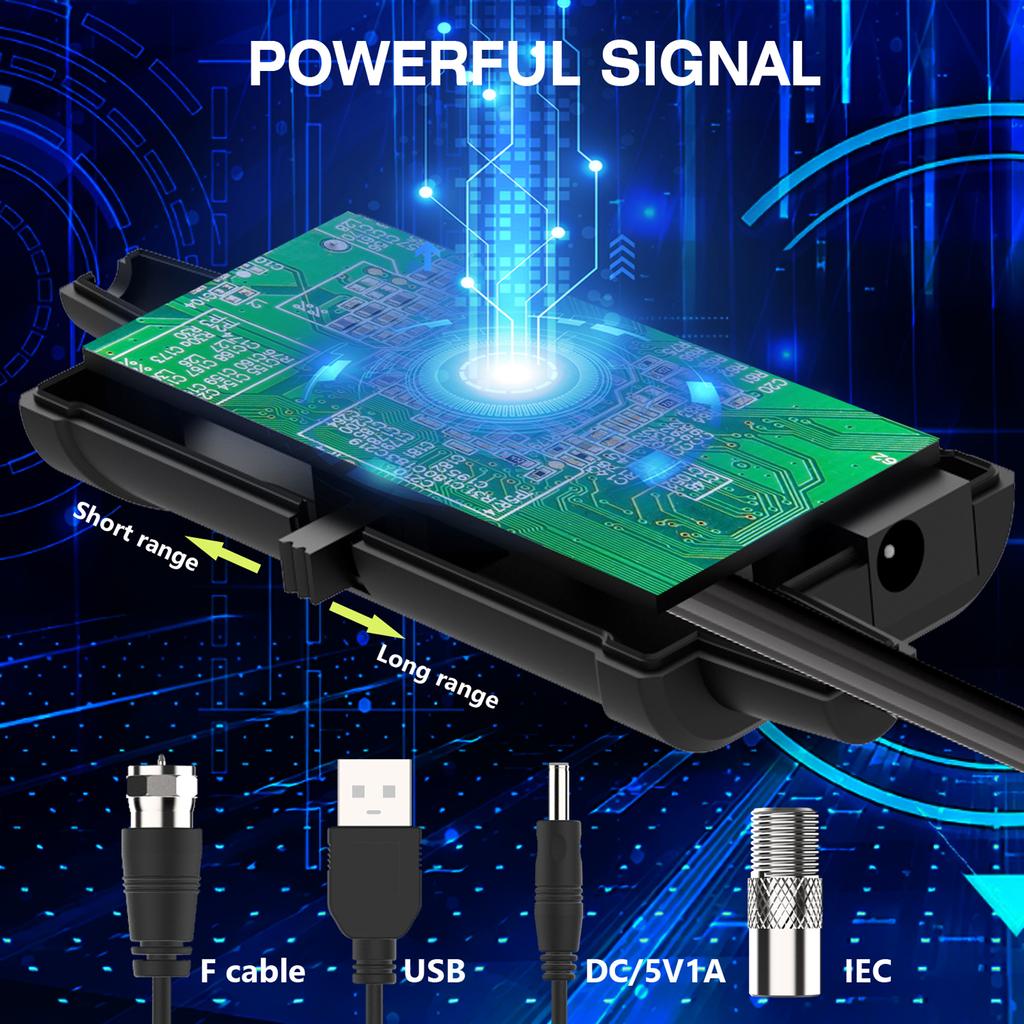 25 dB HDTV-Antenne für den Innenbereich, digitale TV-Antenne, VHF-UHF-Antenne, 150 Meilen Reichweite mit Signalverstärker