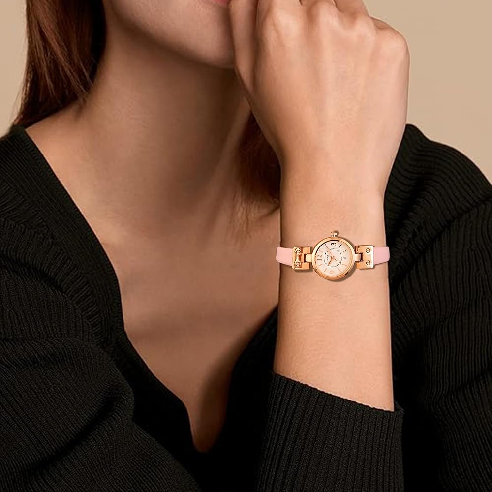 BUREI Women's Analog Quartz Watch Pink Leather Strap Waterproof Lightweight Simple Design